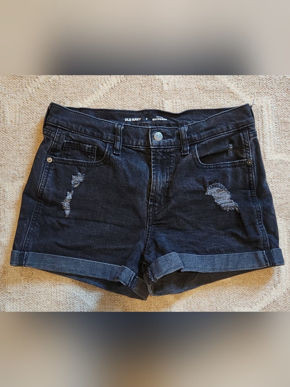 Old Navy Black Distressed Boyfriend Denim Shorts